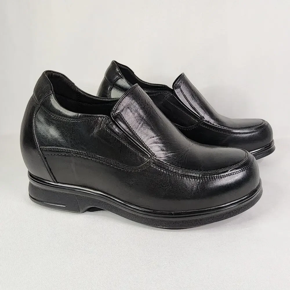 Men's 3 Inch Invisible Height Increasing Elevator Shoes Size 9 Black Leather NEW
